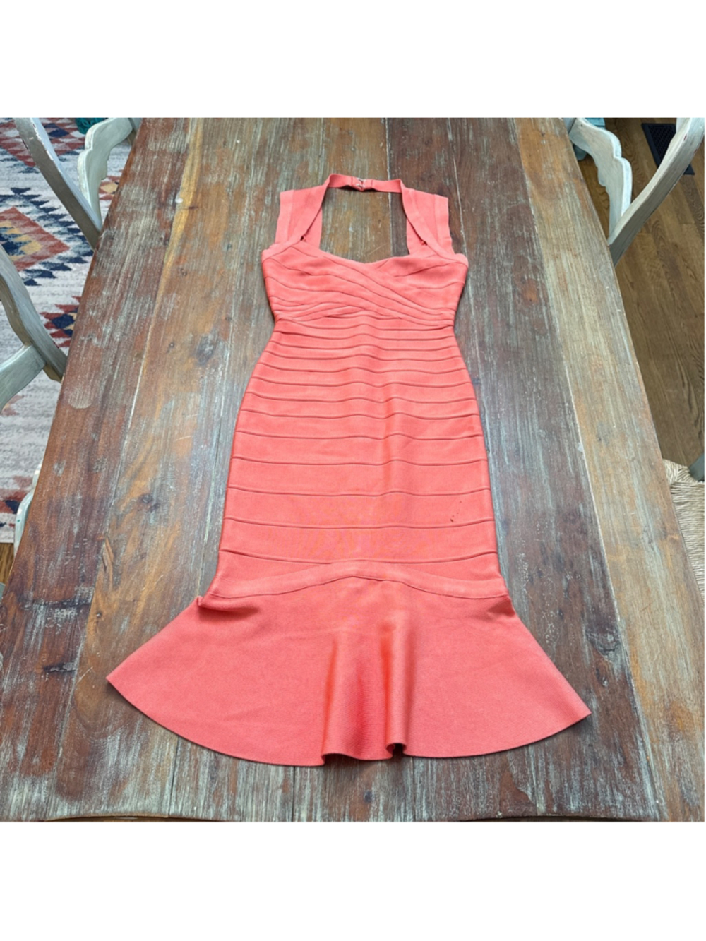 Herve Leger Paris Coral Bandage Halter Dress Size S